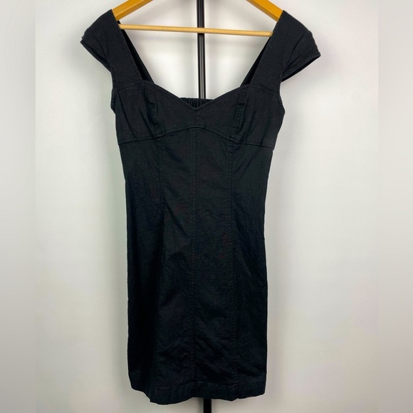 Urban Outfitters Black Linen Blend Sweetheart Fitted Mini Dress - Picture 1 of 8